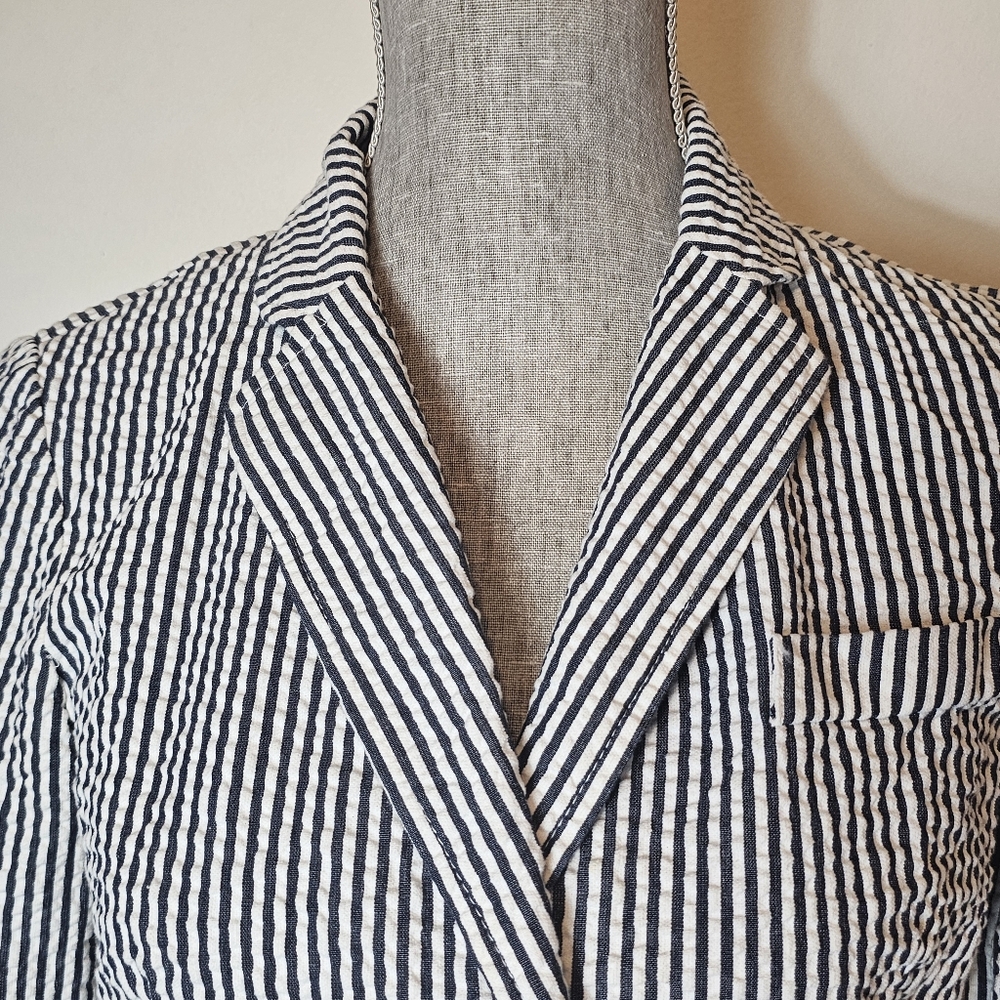 Sandro Seersucker Stripe Summer Blazer Womens Size S 100% Cotton Preppy Academia - Picture 3 of 15